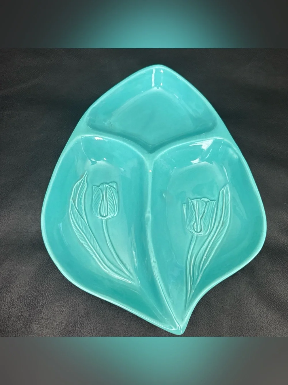 Hoenig Of California Turquoise Tulip Platter Dish Easter Spring Vintage USA Made